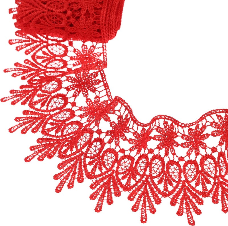 GXTIZAS Red Lace Trim 5 Yards Wide Venise Lace Ribbon Embroidered Edge Trim for Sewing Crafts Pillow Case - Image 1